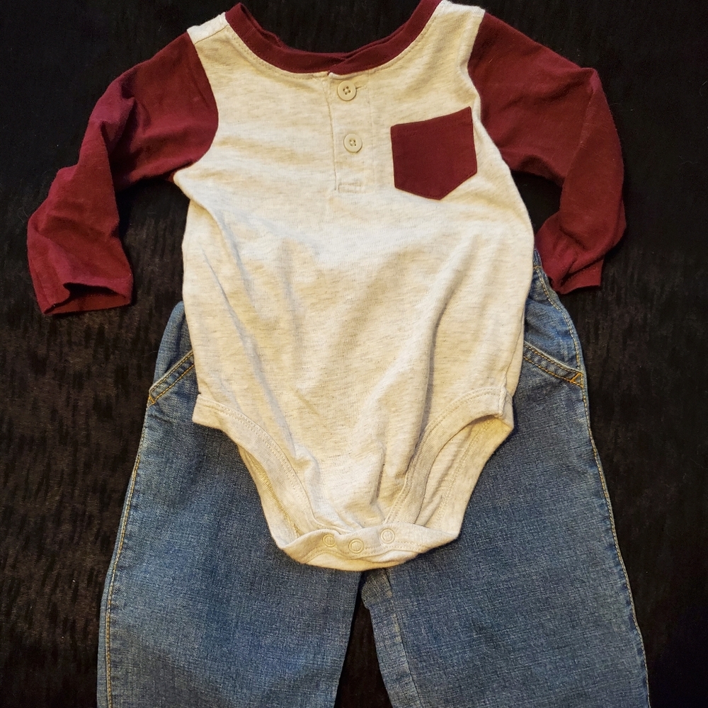 Long sleeved onesie and jeans set 18 months